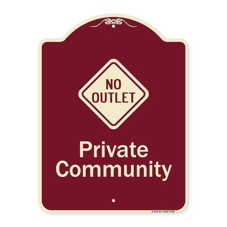 Signmission Designer Series-Private Community With No Outlet Symbol, 24" x 18", BU-1824-9785 A-DES-BU-1824-9785